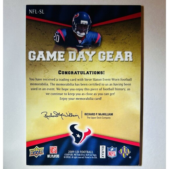Houston Texans-Steve Slaton - 2009 UD Football Jersey Relic Card #NFL-SS - Picture 2 of 2